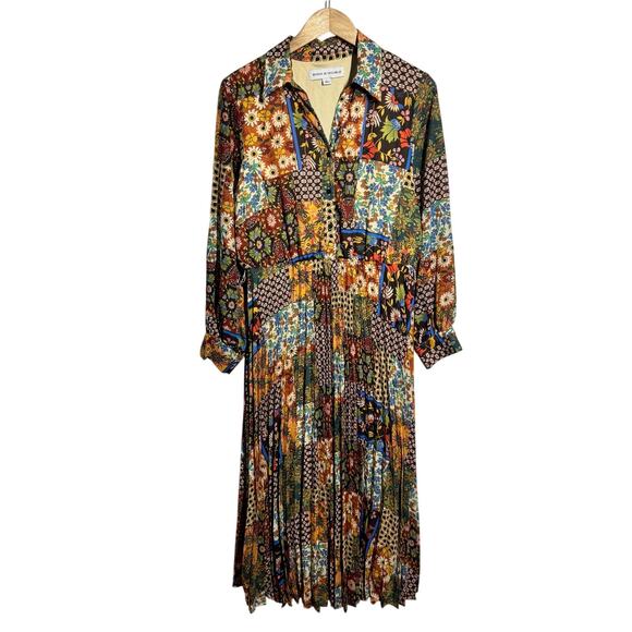 Emma & Michele Dresses & Skirts - Emma & Michele Women L Long Sleeve Scarf Patchwork Pleated Midi Shirtdress